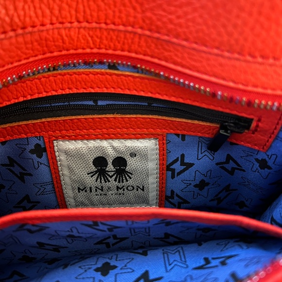 Min & Mon Vali Tomato Red/Orange Leather Shoulder Bag with Charm - Picture 2 of 2